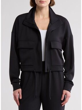 Zella Black Cropped Zip-Front Track Cargo Jacket